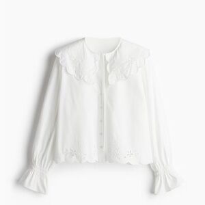 Sold out H&M white embroidered blouse Elegant White Blouse with Scalloped Collar